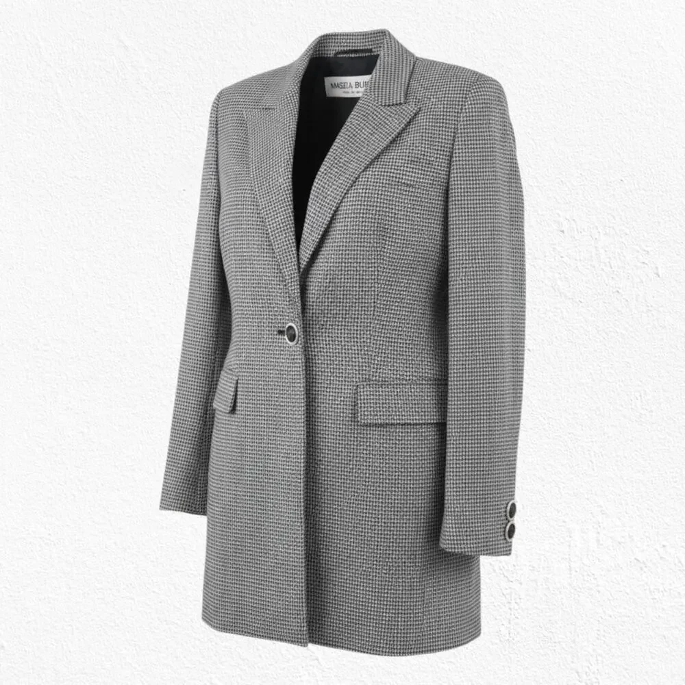 Vintage 90s Mariella Burani Houndstooth Longline Blazer Jacket Italy Made Size 4